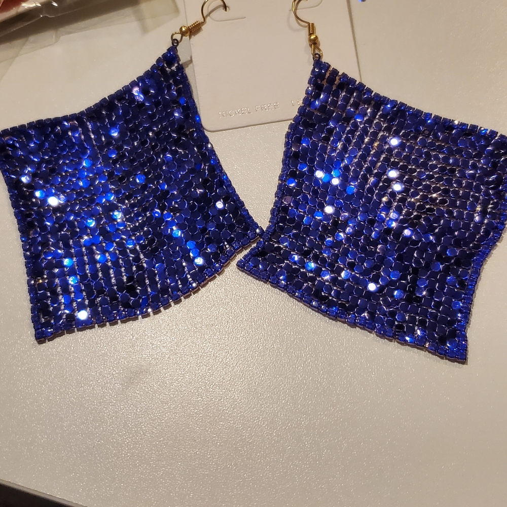 Blue Sequin Party Earrings